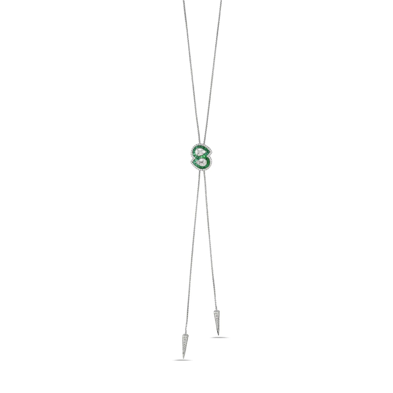 Channel Set Emerald Baguette Diamond Designer Statement Necklace In White Gold