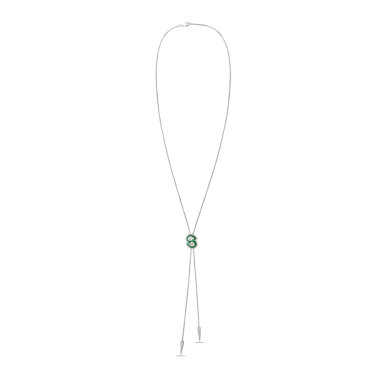 Channel Set Emerald Baguette Diamond Designer Statement Necklace In White Gold