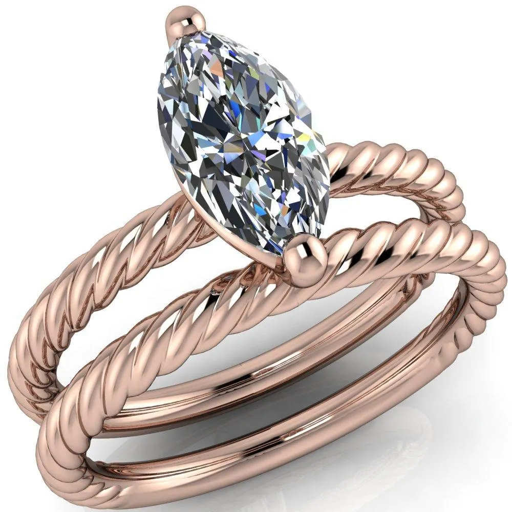 Chaya Marquise Center Stone High Set 4 Prong Elegant Rope Ring