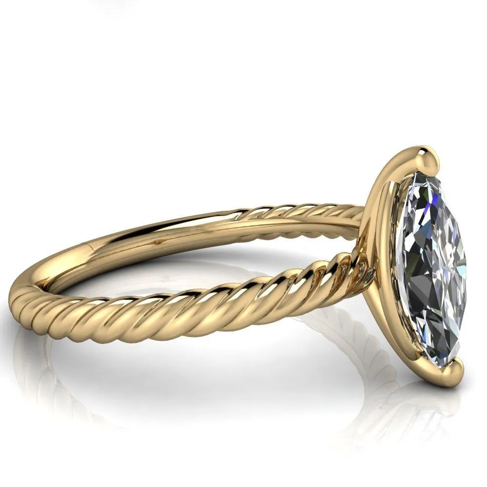 Chaya Marquise Center Stone High Set 4 Prong Elegant Rope Ring