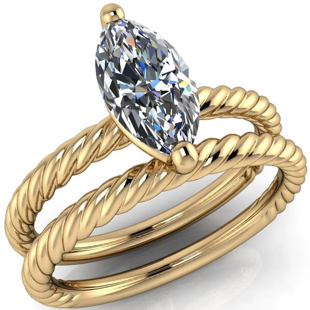 Chaya Marquise Center Stone High Set 4 Prong Elegant Rope Ring