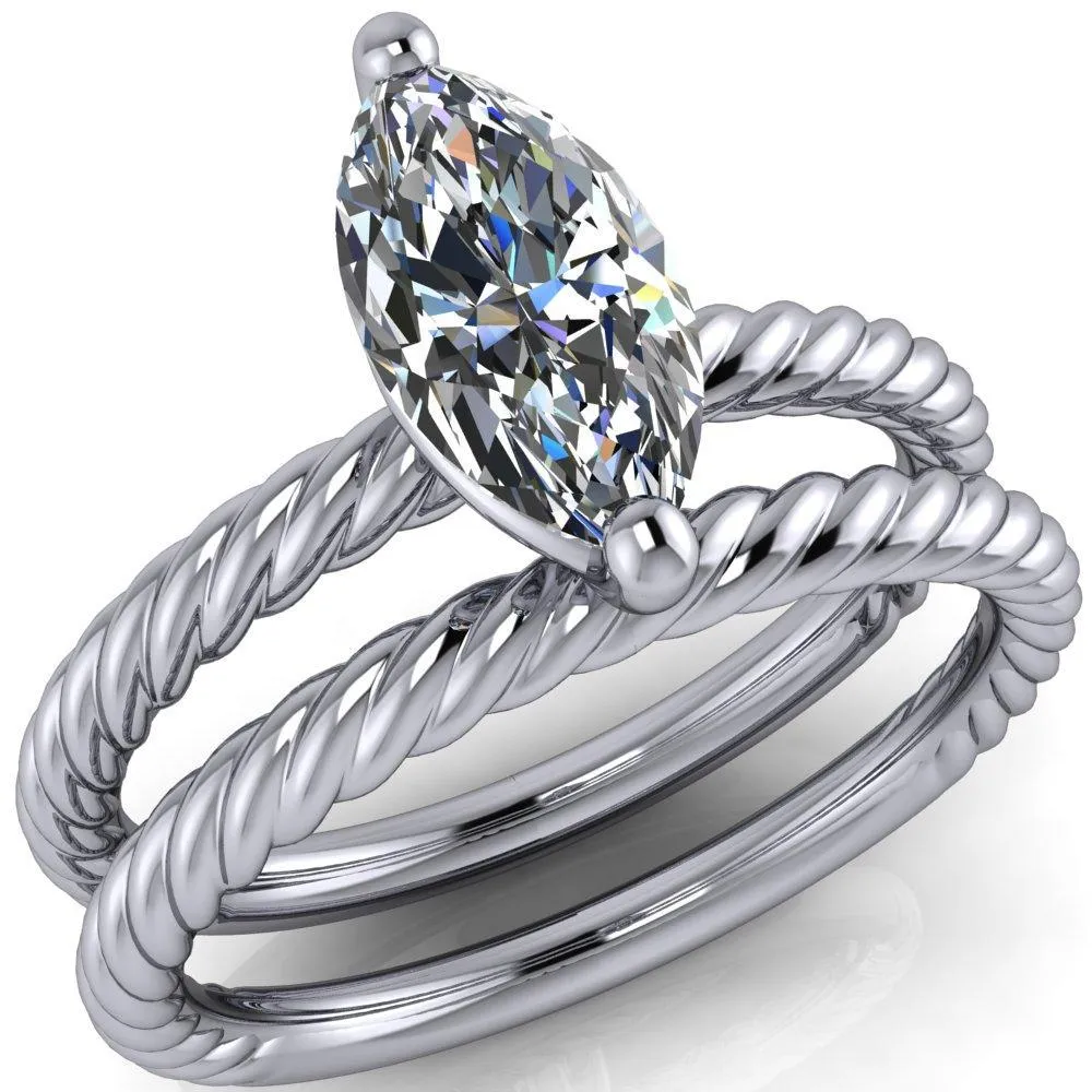 Chaya Marquise Center Stone High Set 4 Prong Elegant Rope Ring
