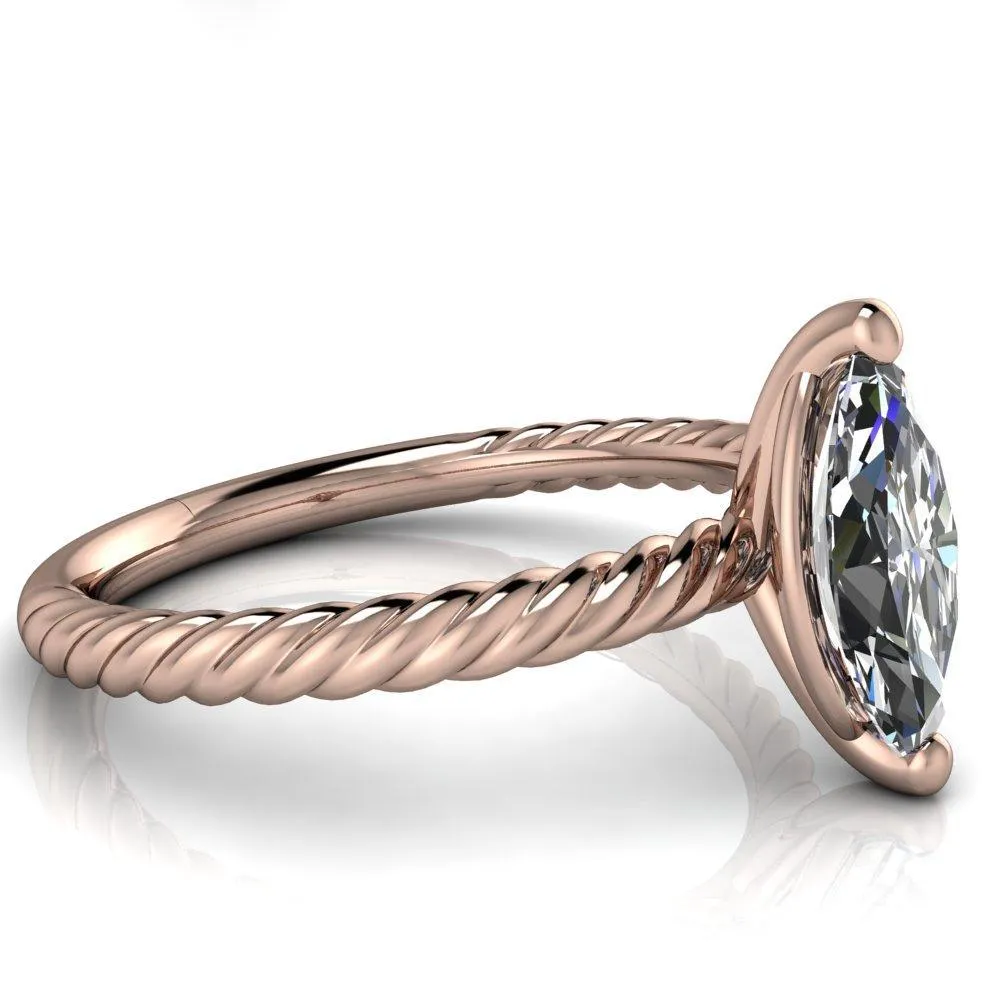 Chaya Marquise Center Stone High Set 4 Prong Elegant Rope Ring