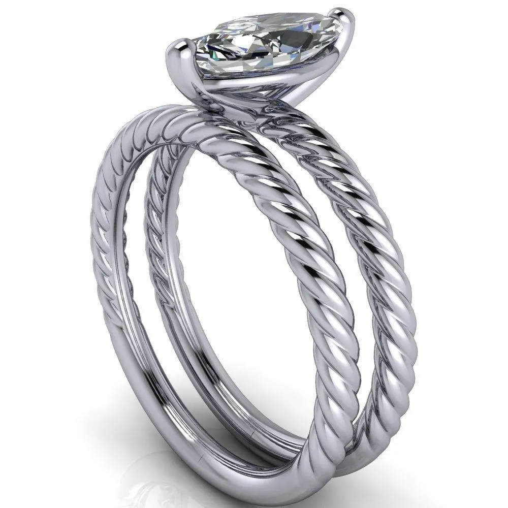 Chaya Marquise Center Stone High Set 4 Prong Elegant Rope Ring