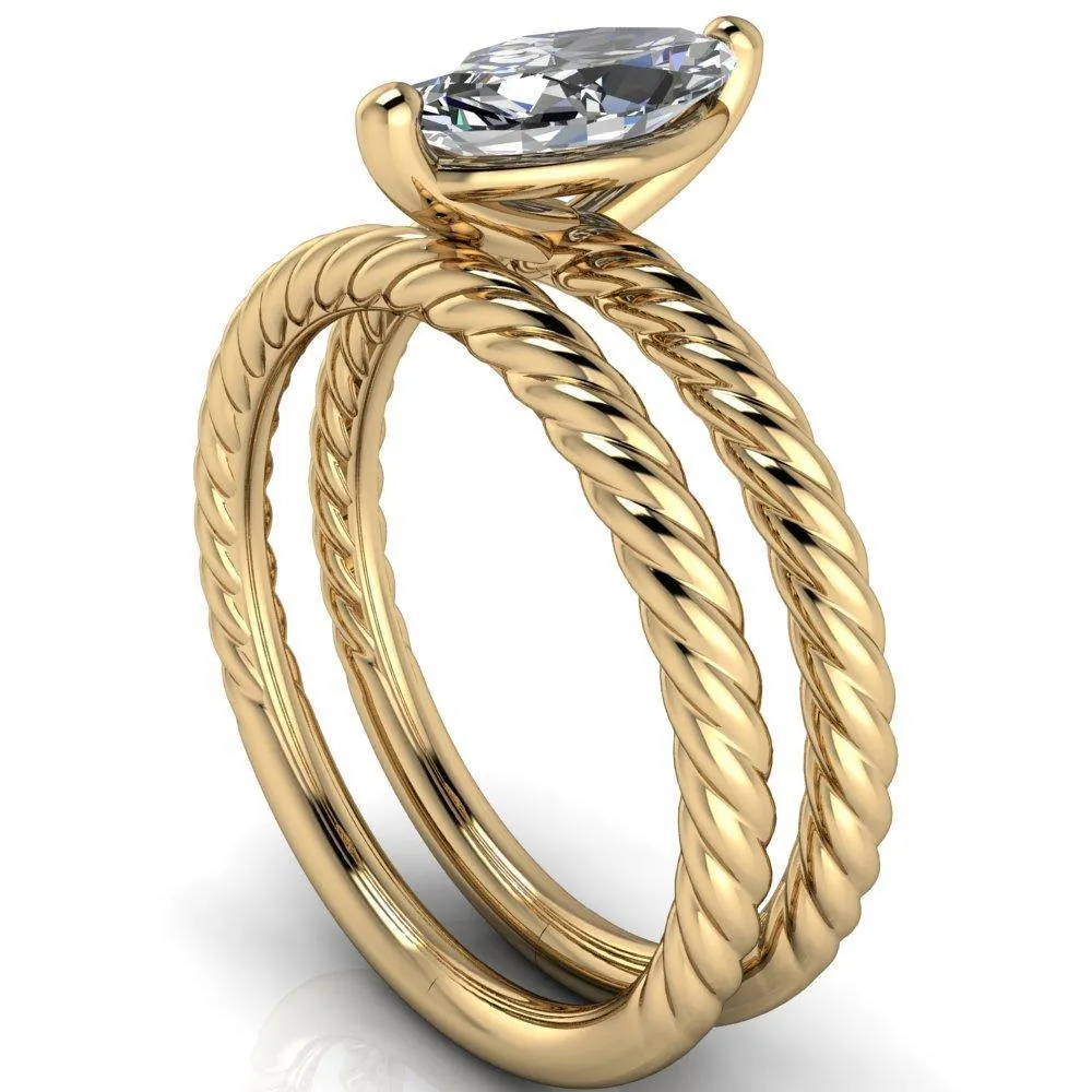 Chaya Marquise Center Stone High Set 4 Prong Elegant Rope Ring