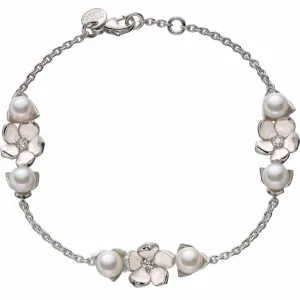 Cherry Blossom 3 Flower Bracelet - Silver, Diamond & Pearl