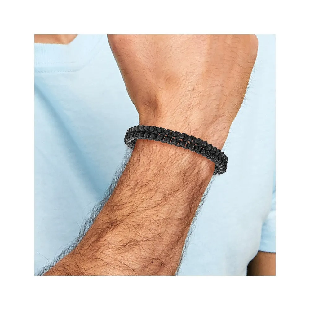 Chisel Stainless Steel Polished Black IP-plated with Black Cotton 8.5 inch Bracelet with .5 inch Extension