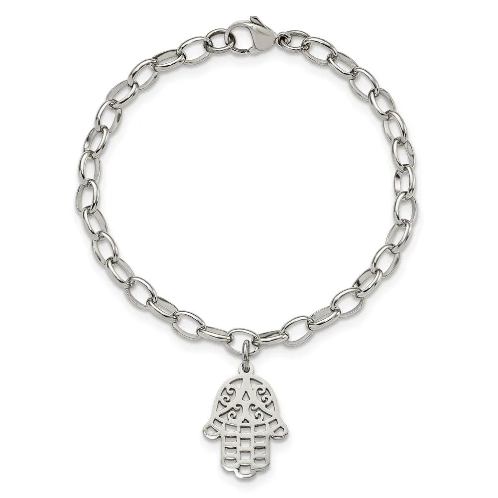 Chisel Stainless Steel Polished Chamseh/Hamsa 7 inch Bracelet