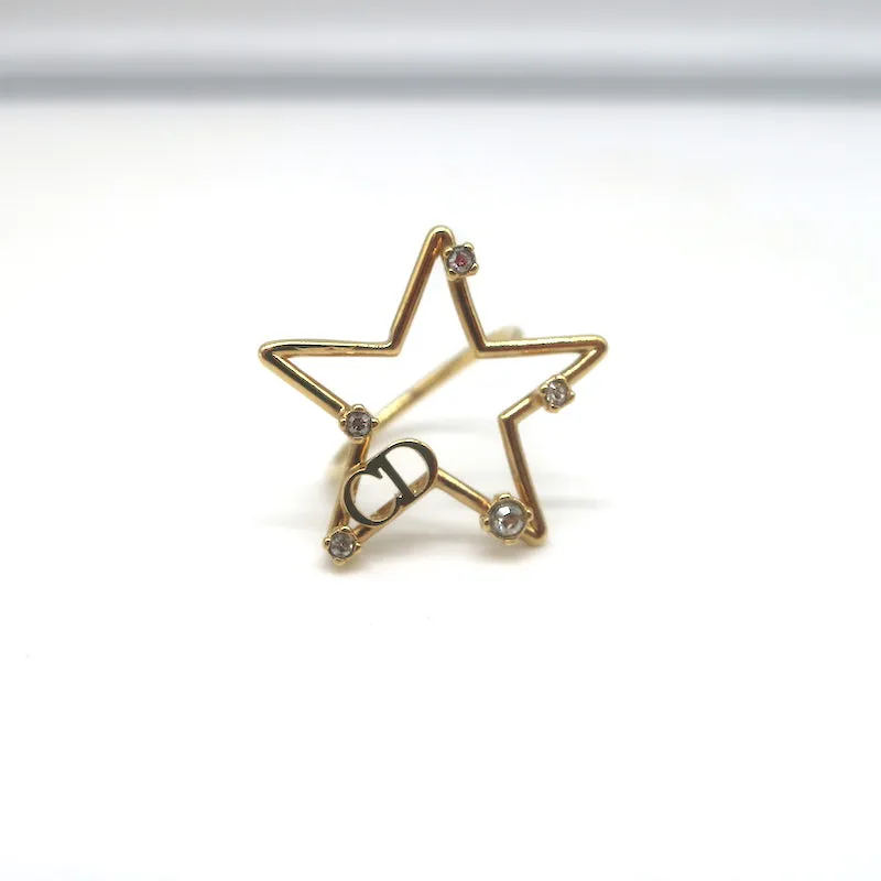 Christian Dior Star Ring with Crystals Gold-Plated Size 7