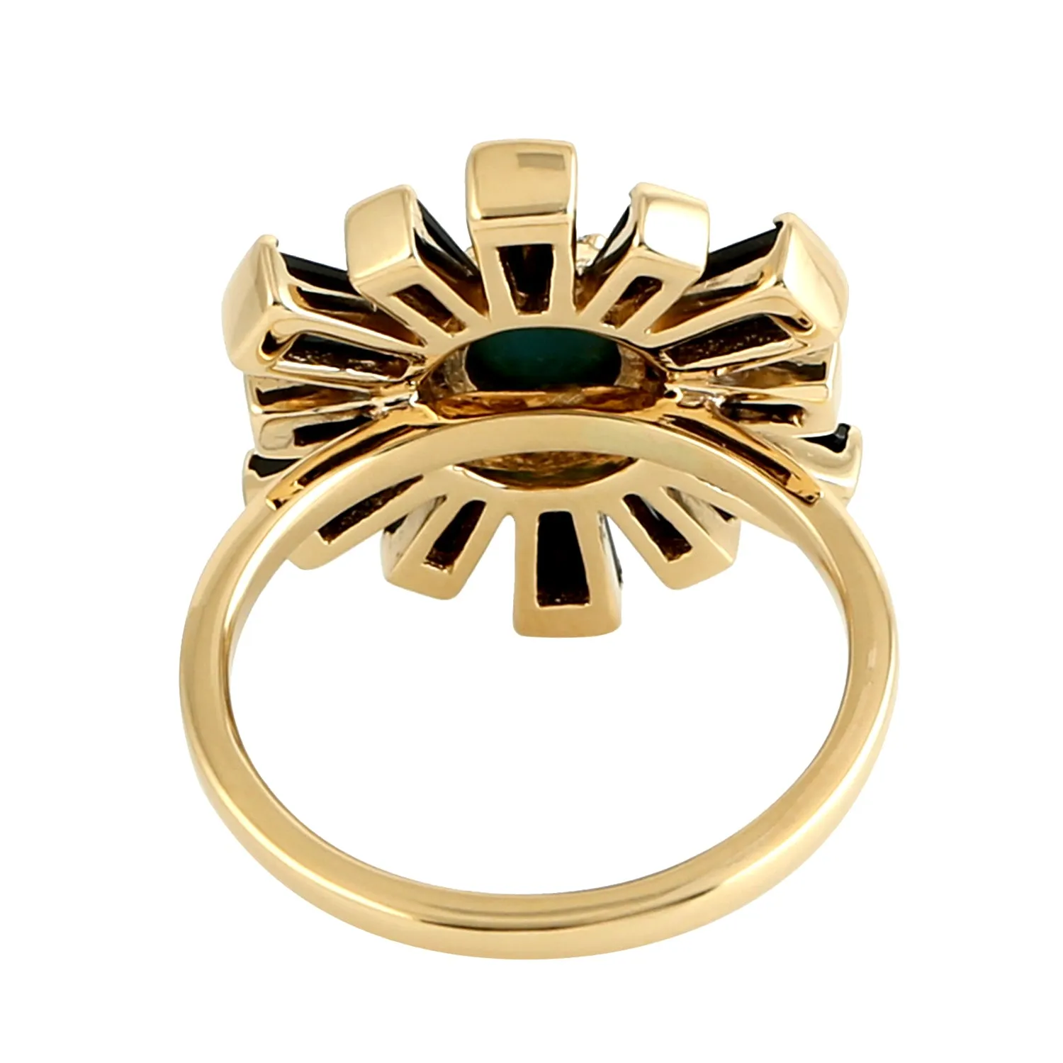 Chrysocolla Baguette Spinel Gemstone Pave Diamond In Solid Gold Ring