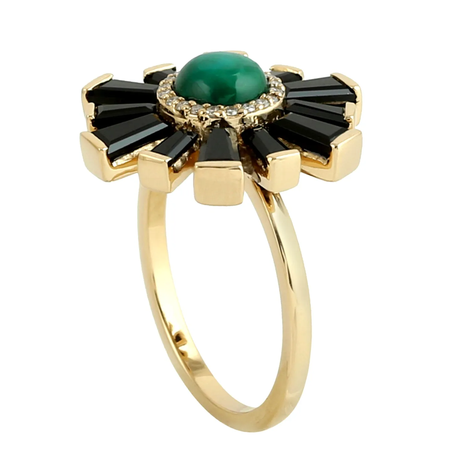 Chrysocolla Baguette Spinel Gemstone Pave Diamond In Solid Gold Ring