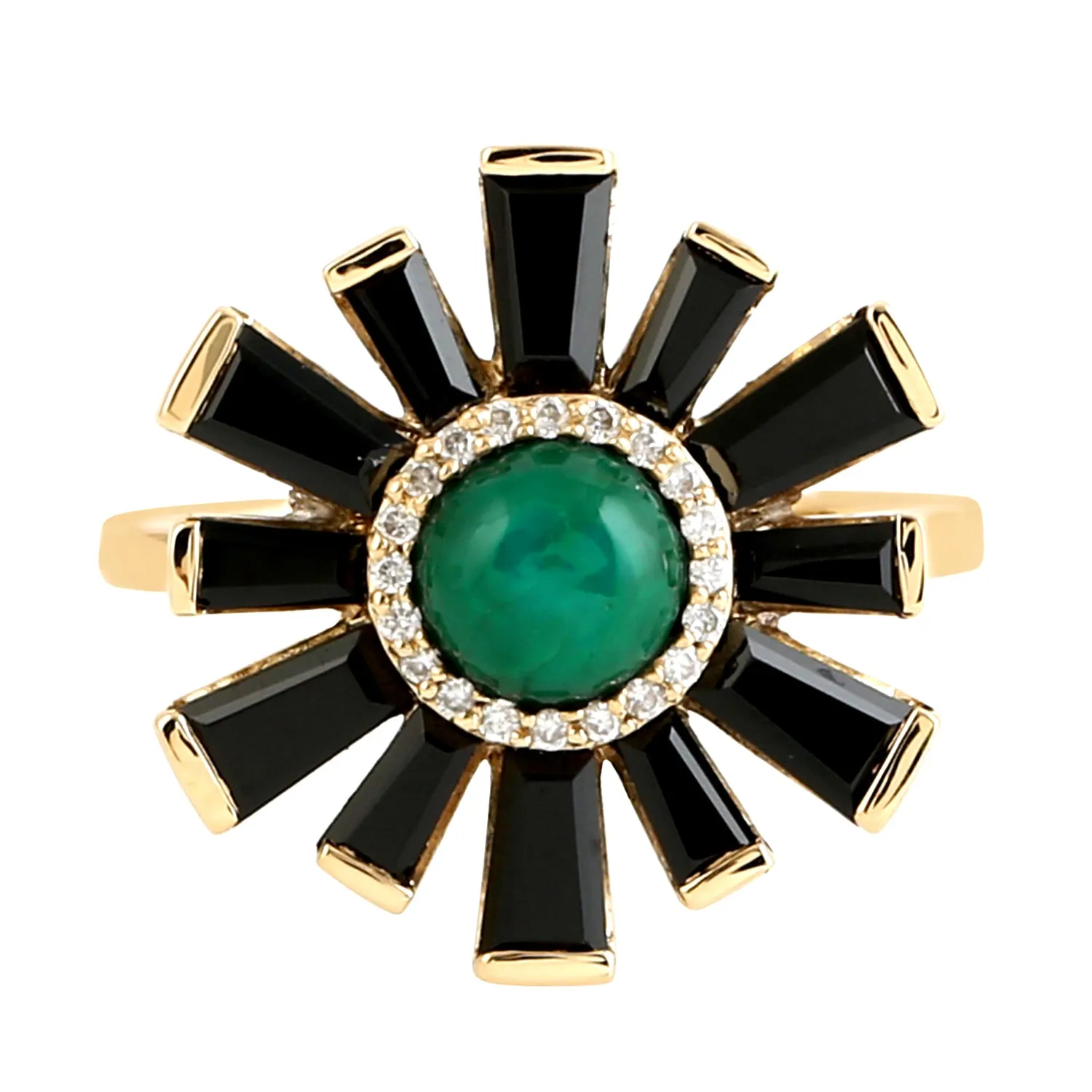 Chrysocolla Baguette Spinel Gemstone Pave Diamond In Solid Gold Ring
