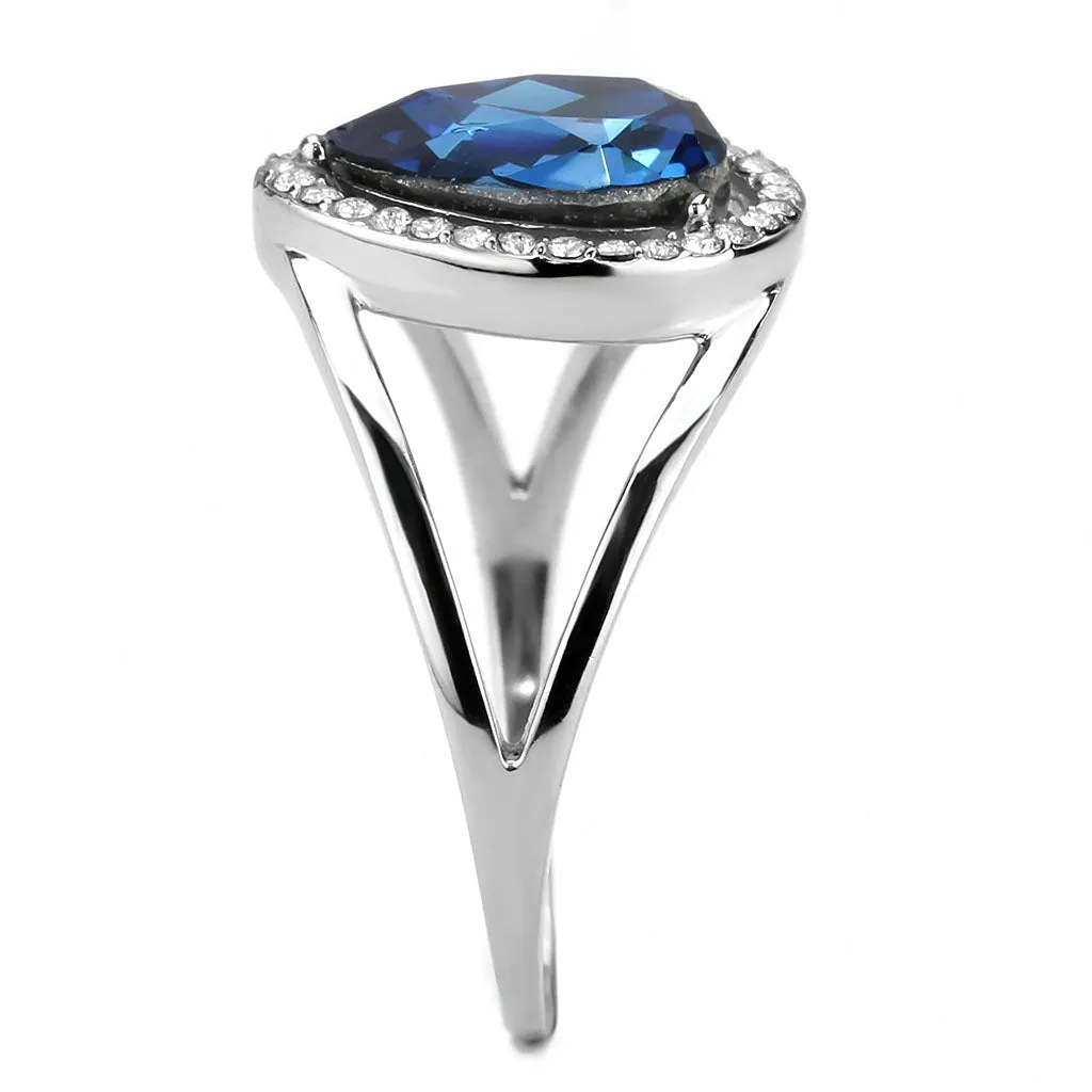 CJ349 Wholesale Women's Stainless Steel Top Grade Crystal Montana Pear Cut Engagement Ring