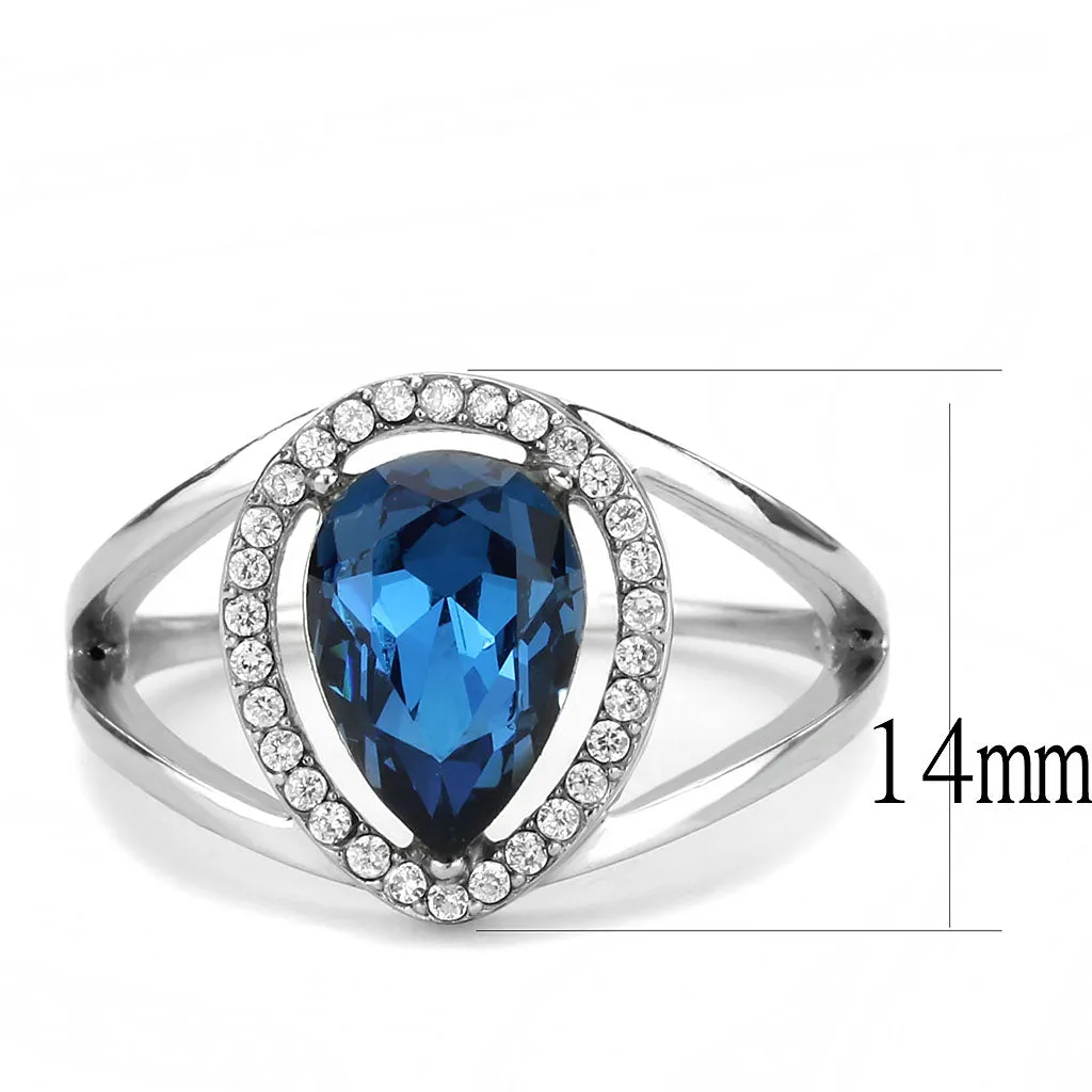 CJ349 Wholesale Women's Stainless Steel Top Grade Crystal Montana Pear Cut Engagement Ring