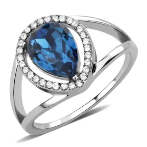 CJ349 Wholesale Women's Stainless Steel Top Grade Crystal Montana Pear Cut Engagement Ring