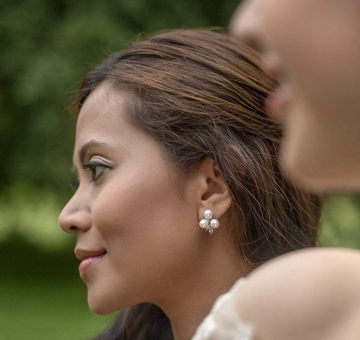 Claire Platinum Plated Freshwater Pearl & Cubic Zirconia Stud Earrings