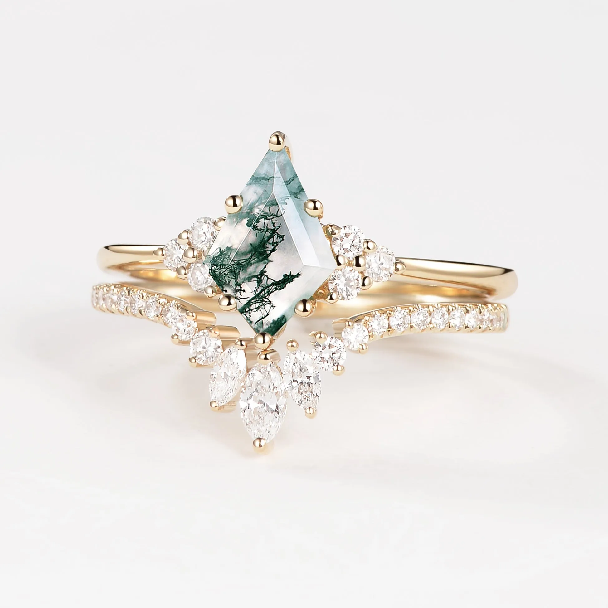 Classic Engagement - Unique Moss Agate Engagement Ring Set 2pcs - Lydia