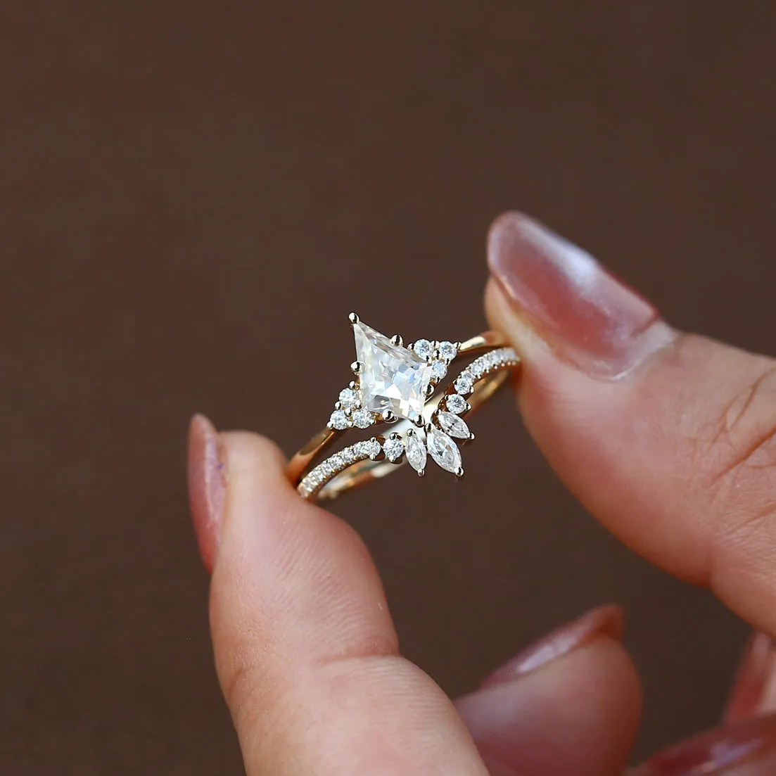 Classic Engagement - Unique Moss Agate Engagement Ring Set 2pcs - Lydia