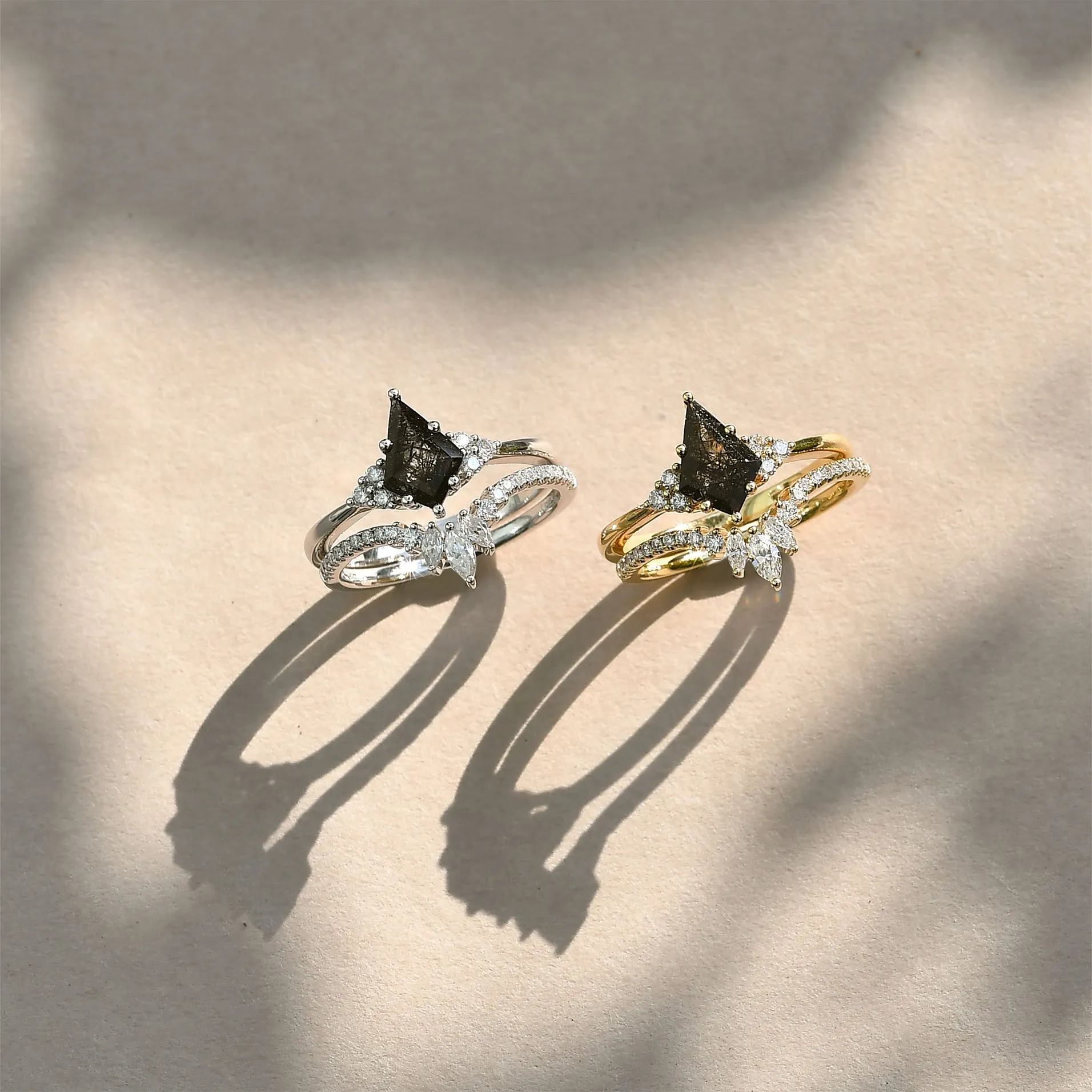 Classic Engagement - Unique Moss Agate Engagement Ring Set 2pcs - Lydia