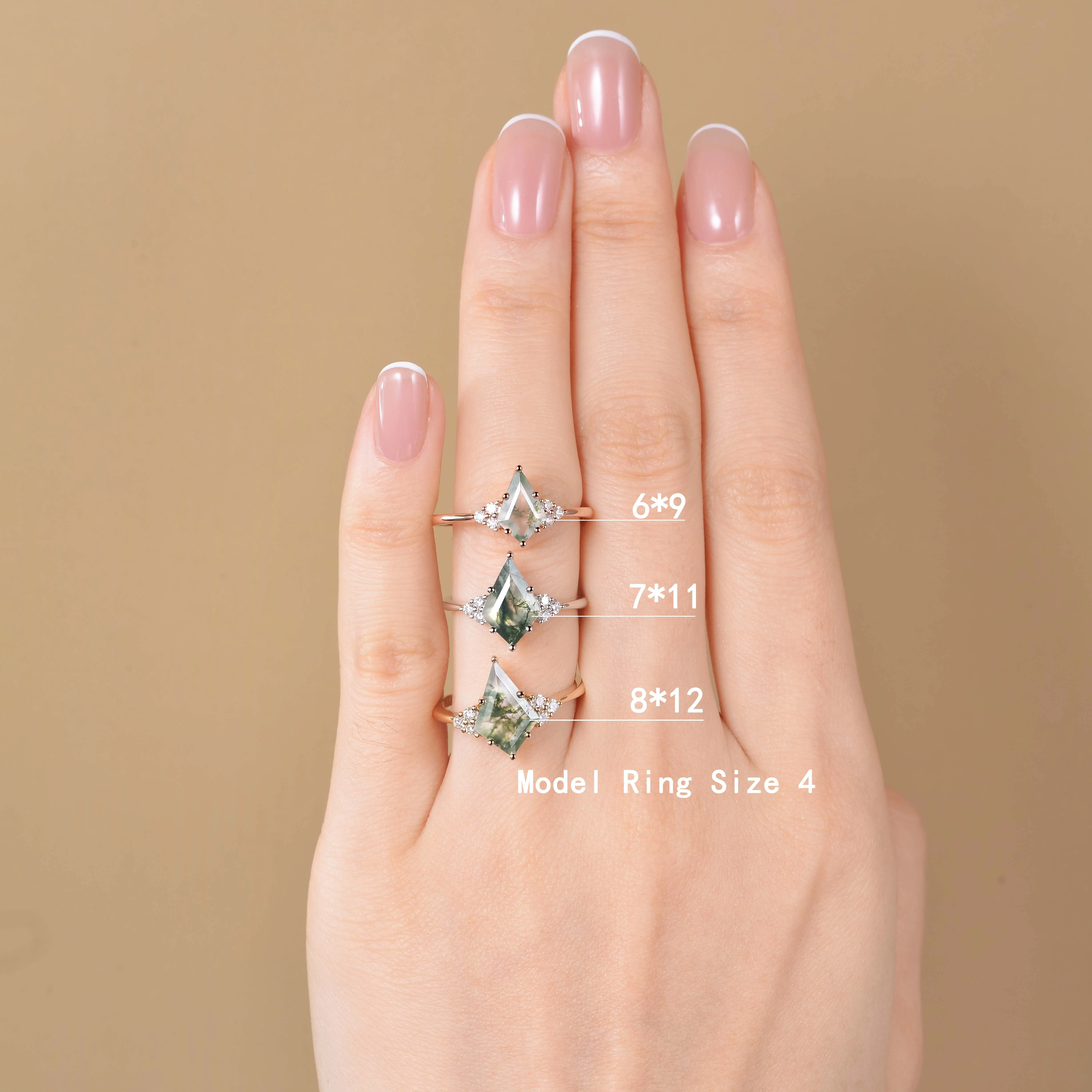 Classic Engagement - Unique Moss Agate Engagement Ring Set 2pcs - Lydia