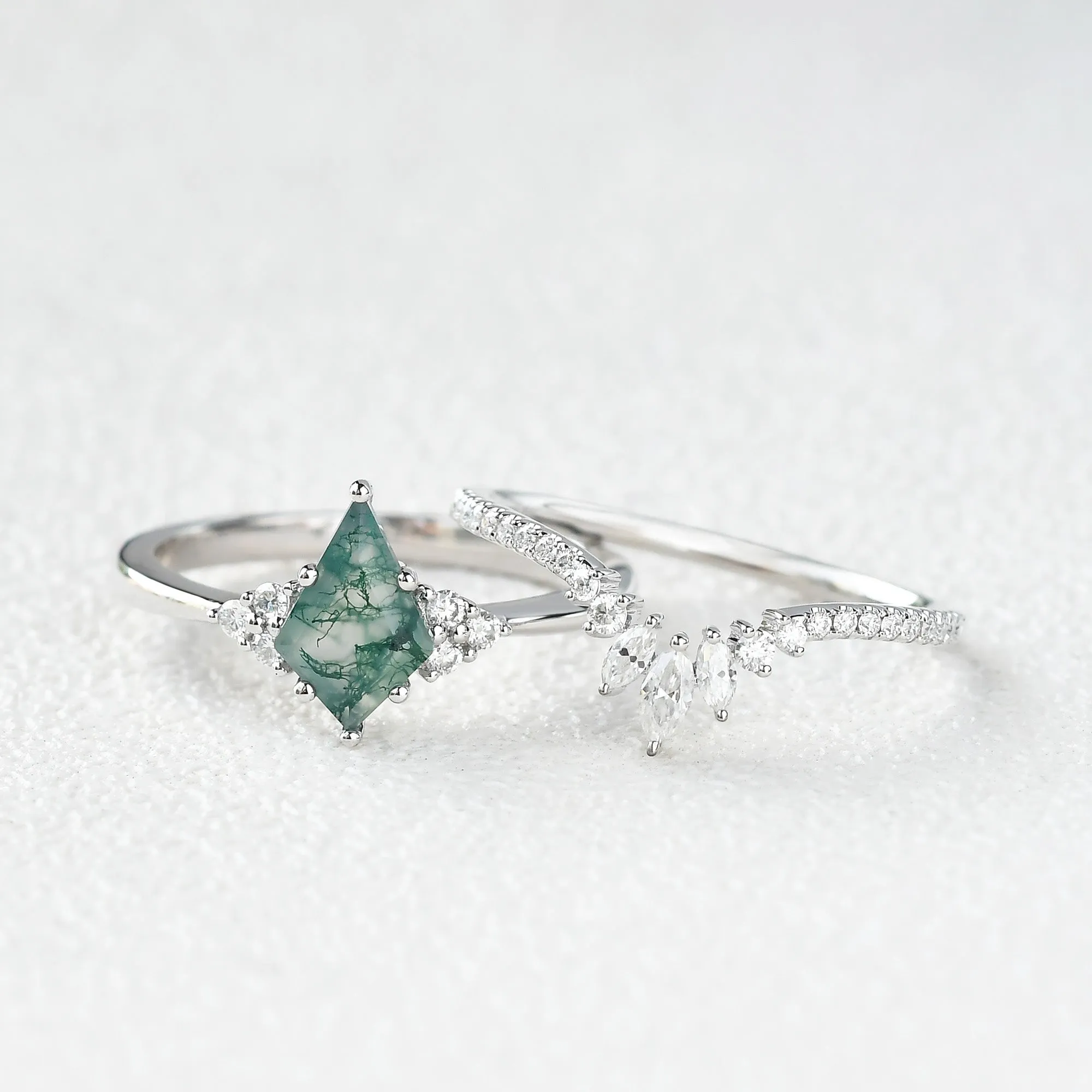 Classic Engagement - Unique Moss Agate Engagement Ring Set 2pcs - Lydia