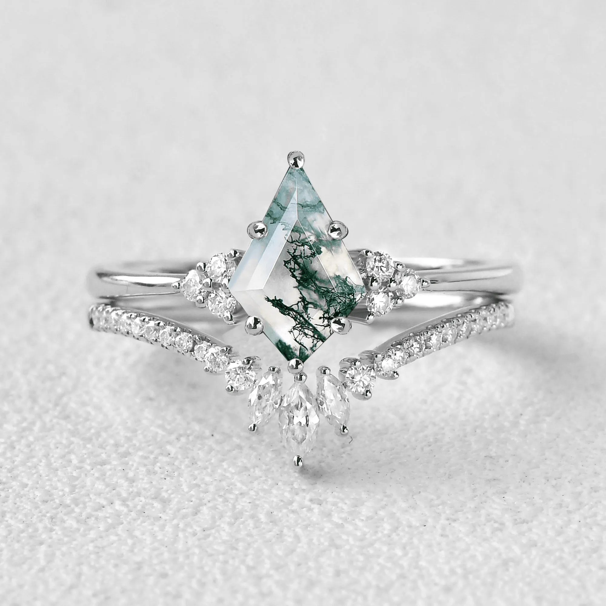 Classic Engagement - Unique Moss Agate Engagement Ring Set 2pcs - Lydia