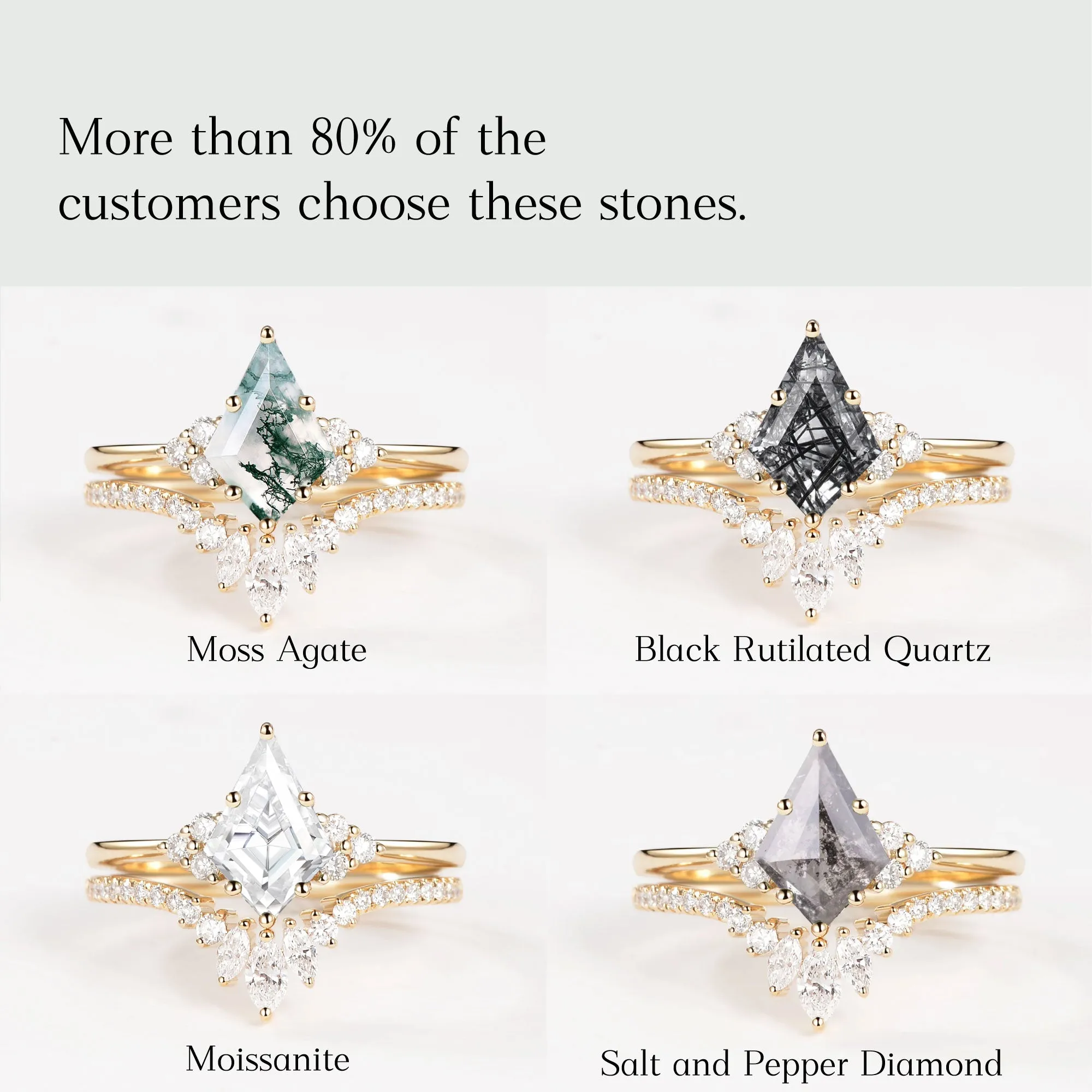 Classic Engagement - Unique Moss Agate Engagement Ring Set 2pcs - Lydia