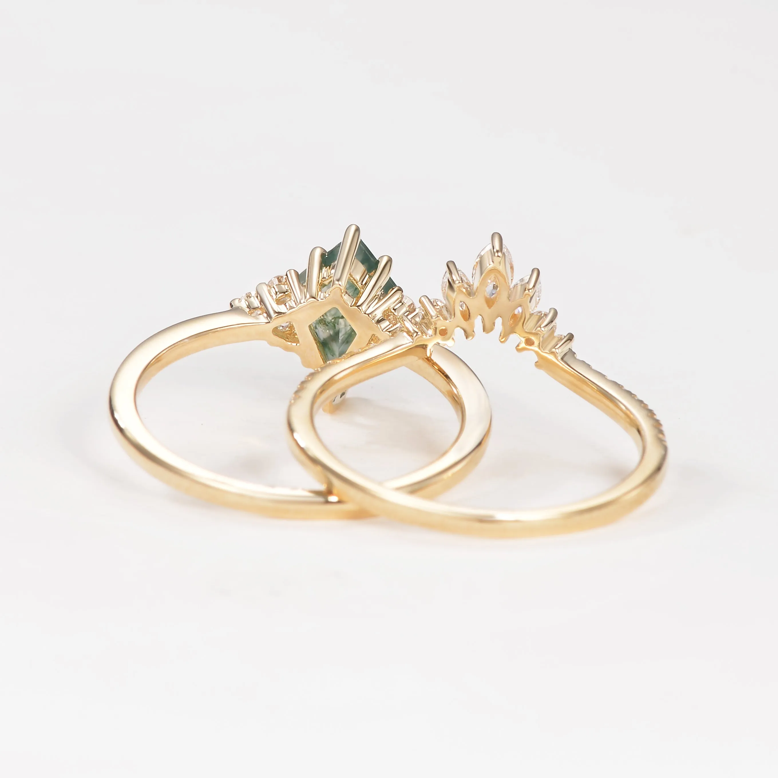 Classic Engagement - Unique Moss Agate Engagement Ring Set 2pcs - Lydia