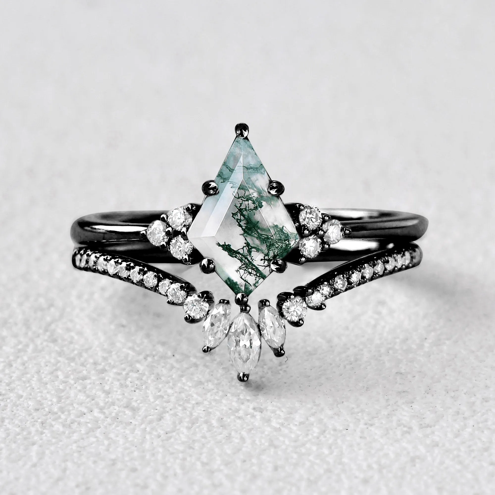 Classic Engagement - Unique Moss Agate Engagement Ring Set 2pcs - Lydia