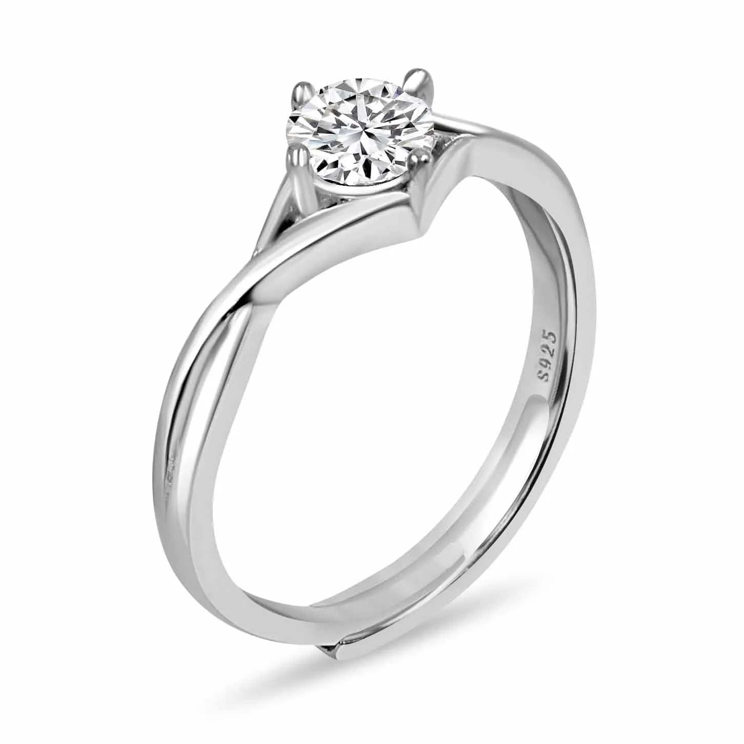 Classic Minimal Silver Solitaire Ring With AD