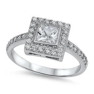 Clear CZ Polished Solitaire Elegant Ring New 925 Sterling Silver Band Sizes 6-10