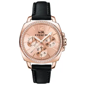 Coach Boyfriend Black Leather Strap Rose Gold Dial Quartz Watch for Ladies - 14502125