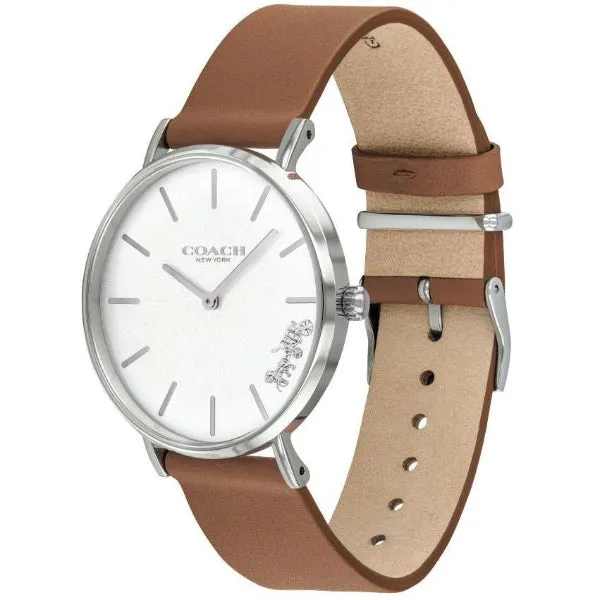 Coach Perry Brown Leather Strap Silver Dial Quartz Watch for Ladies - 14503120