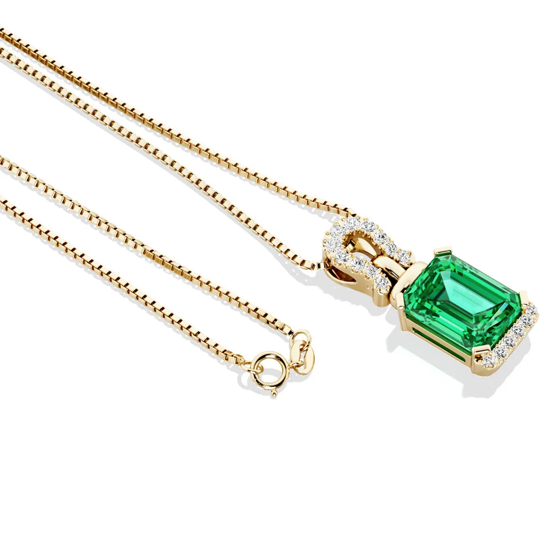 Colombian Emerald and Diamond Pendant Necklace 14K Yellow Gold 3 Carats Emerald Cut