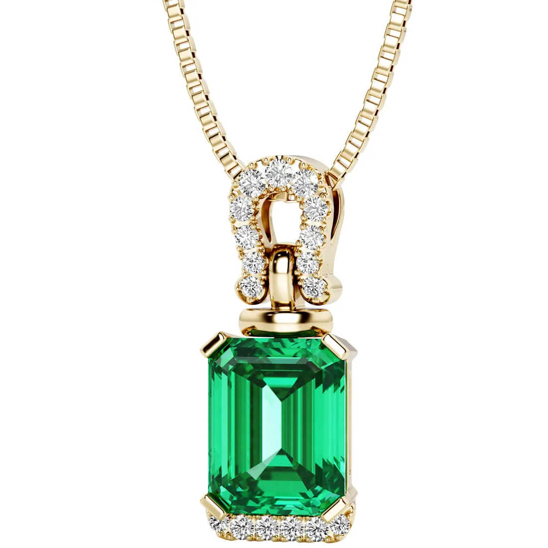 Colombian Emerald and Diamond Pendant Necklace 14K Yellow Gold 3 Carats Emerald Cut