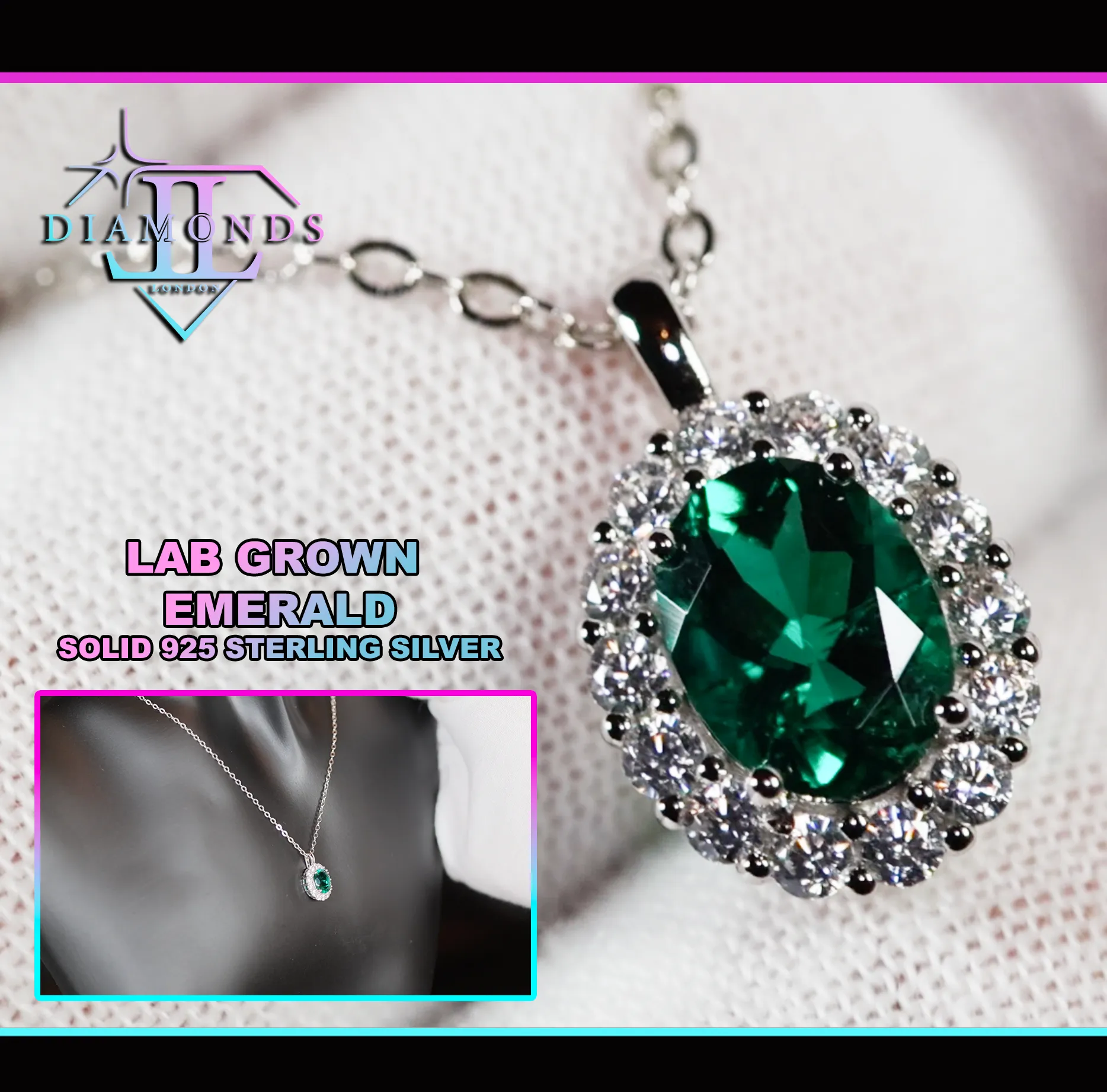 Colombian Emerald Necklace | Womens Lab Grown Emerald Necklace | Emerald Necklace | Green Diamond Pendant | Green Diamond Necklace | Emerald Pendant