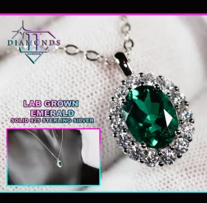 Colombian Emerald Necklace | Womens Lab Grown Emerald Necklace | Emerald Necklace | Green Diamond Pendant | Green Diamond Necklace | Emerald Pendant