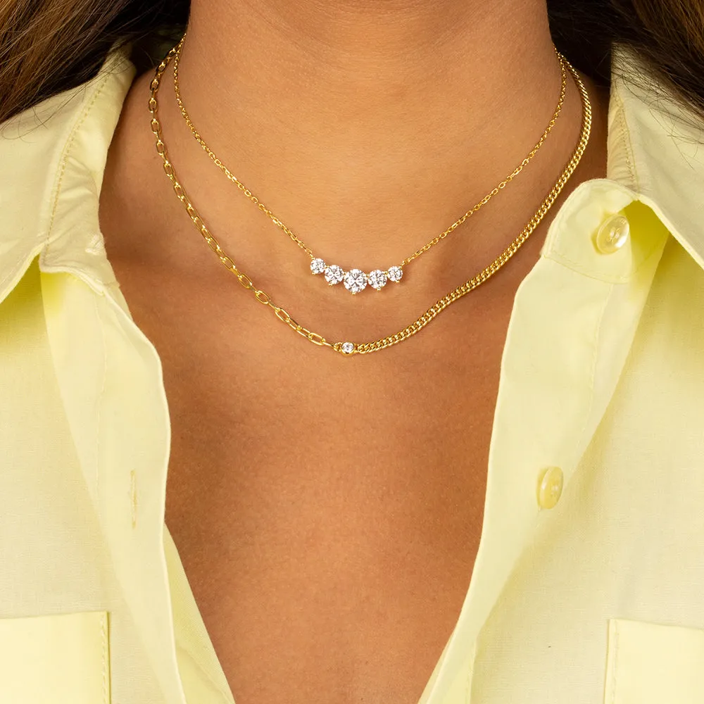 Colored Multi Chain CZ Bezel Necklace