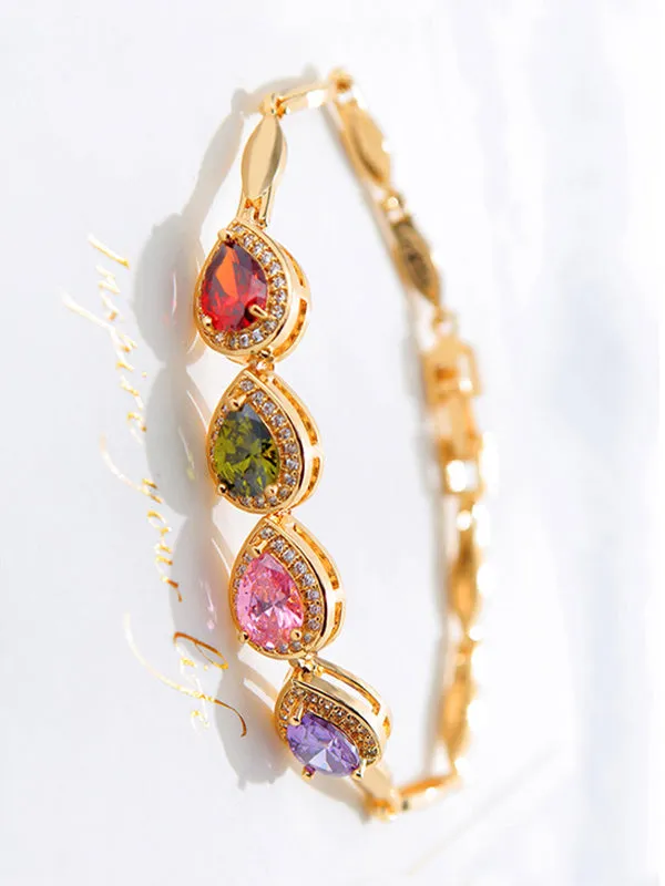 Colorful Peach Heart Micro-set 3A Zircon Bracelet Beautiful Flash Diamond Plated 18K Gold Bracelet