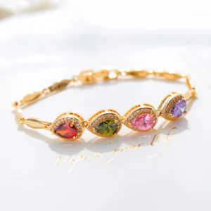 Colorful Peach Heart Micro-set 3A Zircon Bracelet Beautiful Flash Diamond Plated 18K Gold Bracelet