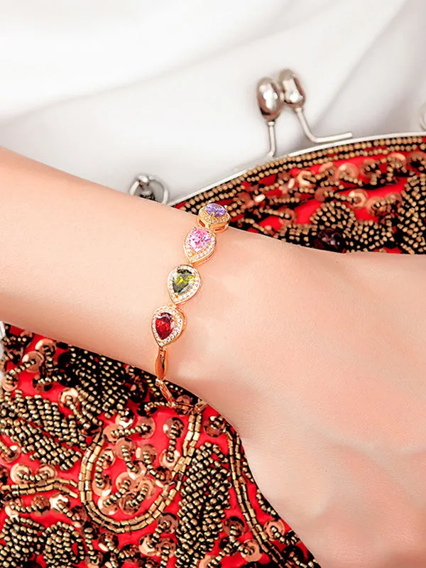 Colorful Peach Heart Micro-set 3A Zircon Bracelet Beautiful Flash Diamond Plated 18K Gold Bracelet