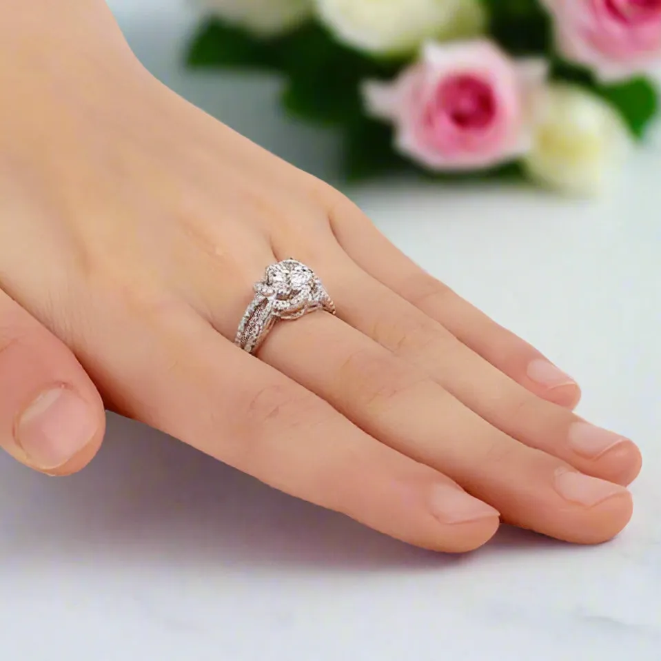 Created Diamond Floral Engagement Ring 1 Ct