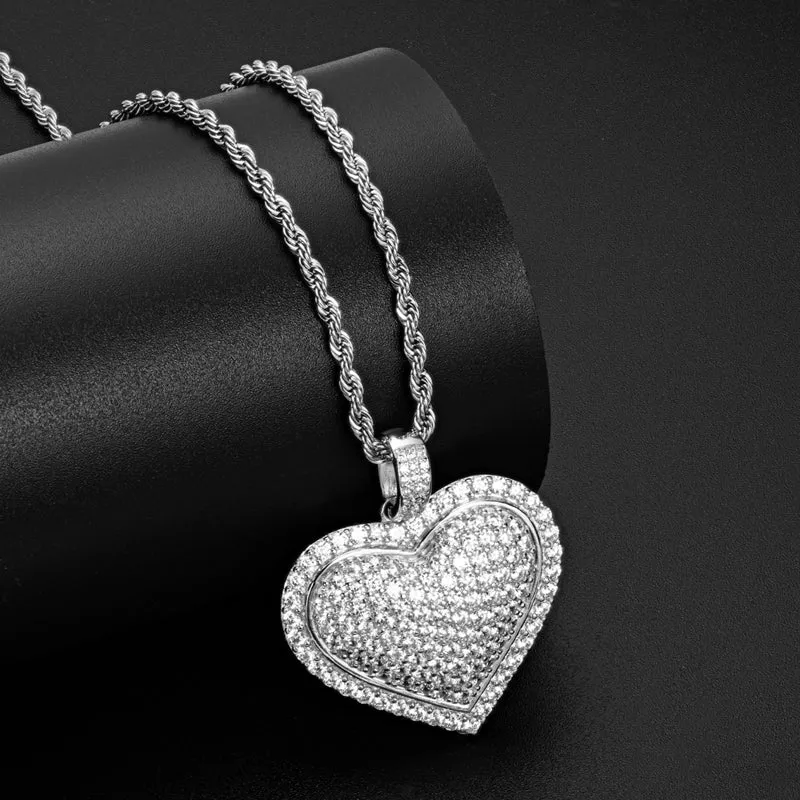 Created Diamond Heart Shaped Long Chain Hip Hop Pendant Necklace