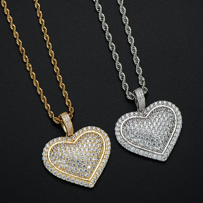 Created Diamond Heart Shaped Long Chain Hip Hop Pendant Necklace