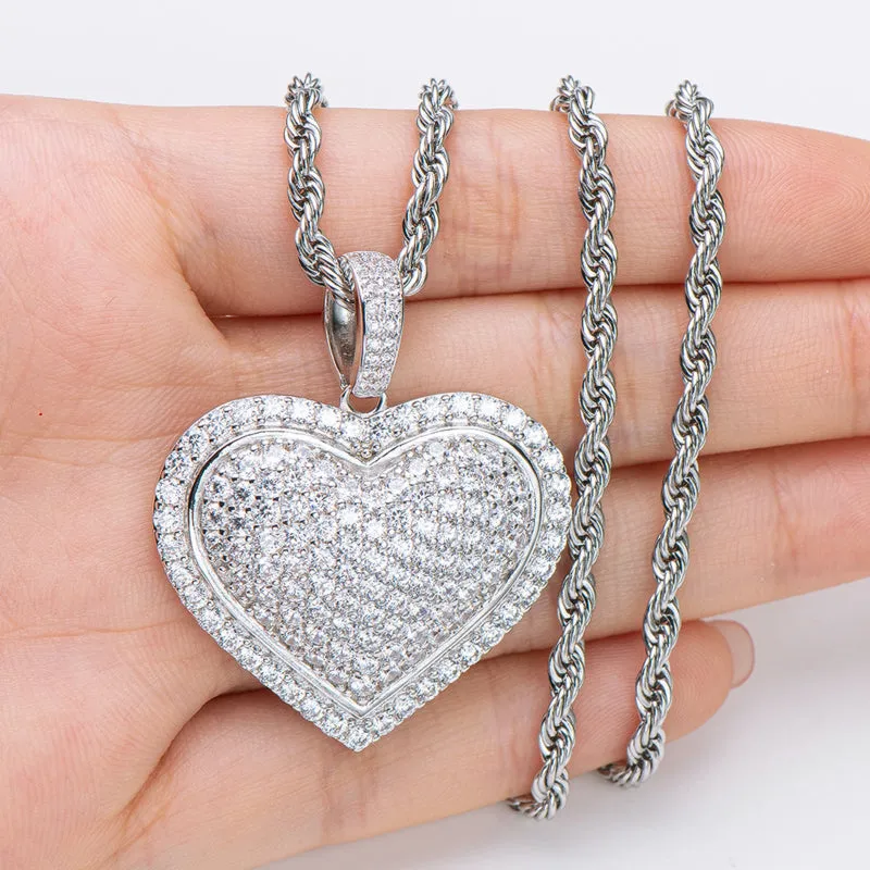 Created Diamond Heart Shaped Long Chain Hip Hop Pendant Necklace