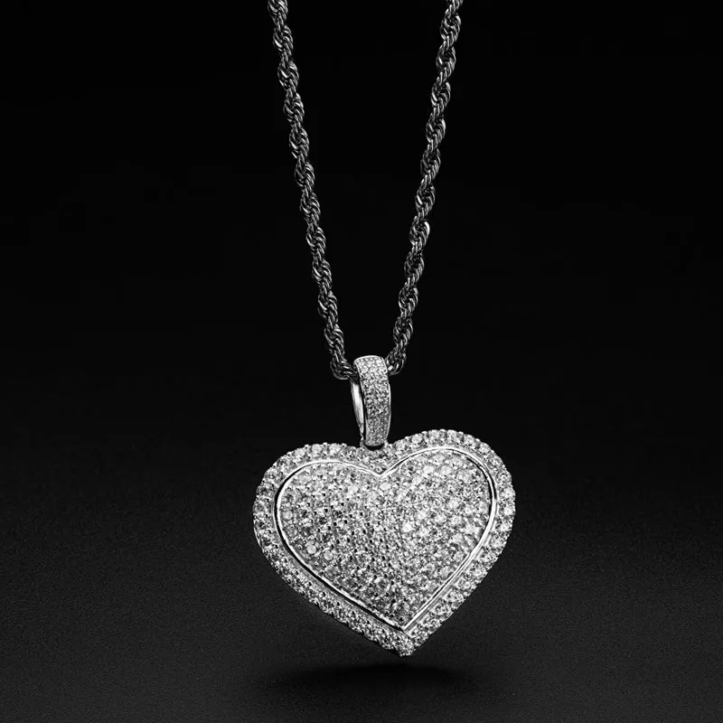 Created Diamond Heart Shaped Long Chain Hip Hop Pendant Necklace