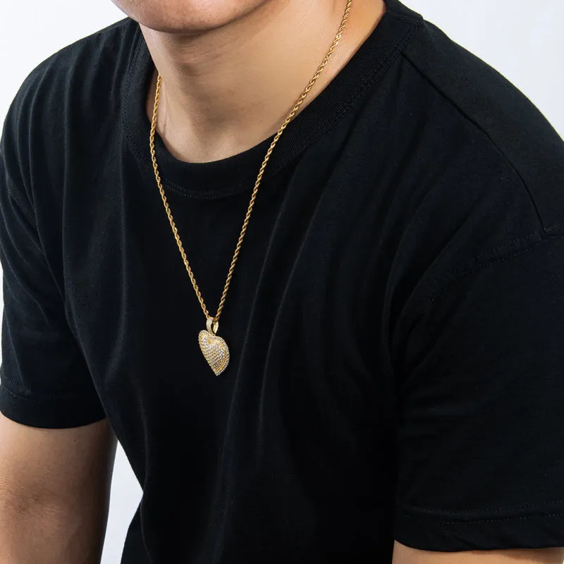 Created Diamond Heart Shaped Long Chain Hip Hop Pendant Necklace