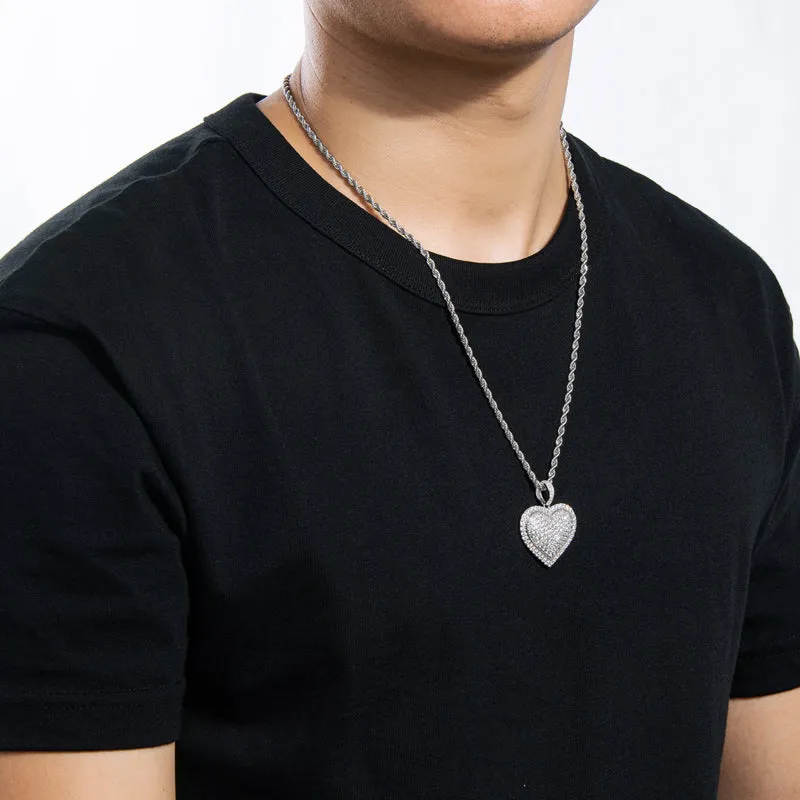 Created Diamond Heart Shaped Long Chain Hip Hop Pendant Necklace