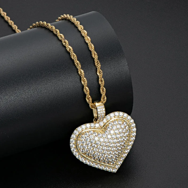 Created Diamond Heart Shaped Long Chain Hip Hop Pendant Necklace