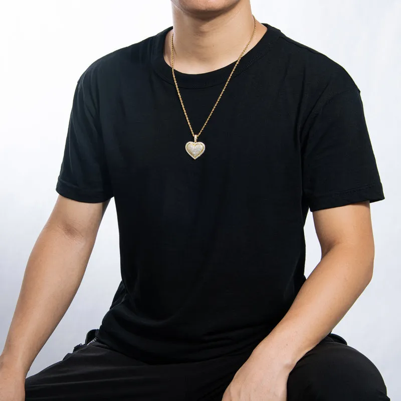 Created Diamond Heart Shaped Long Chain Hip Hop Pendant Necklace